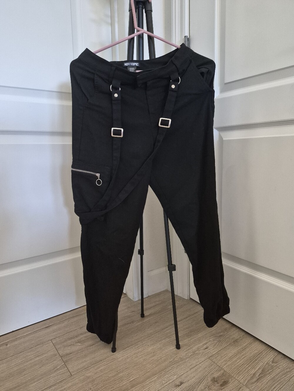 Hot Topic Black Strap Utility Joggers